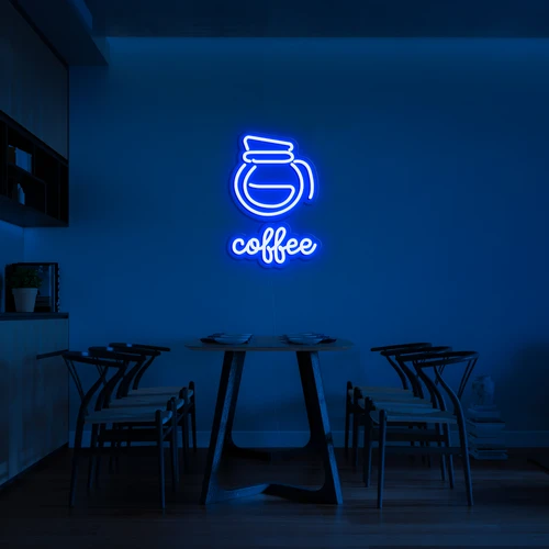 LED-3D-Neon-Logo an der Wand KAFFEE