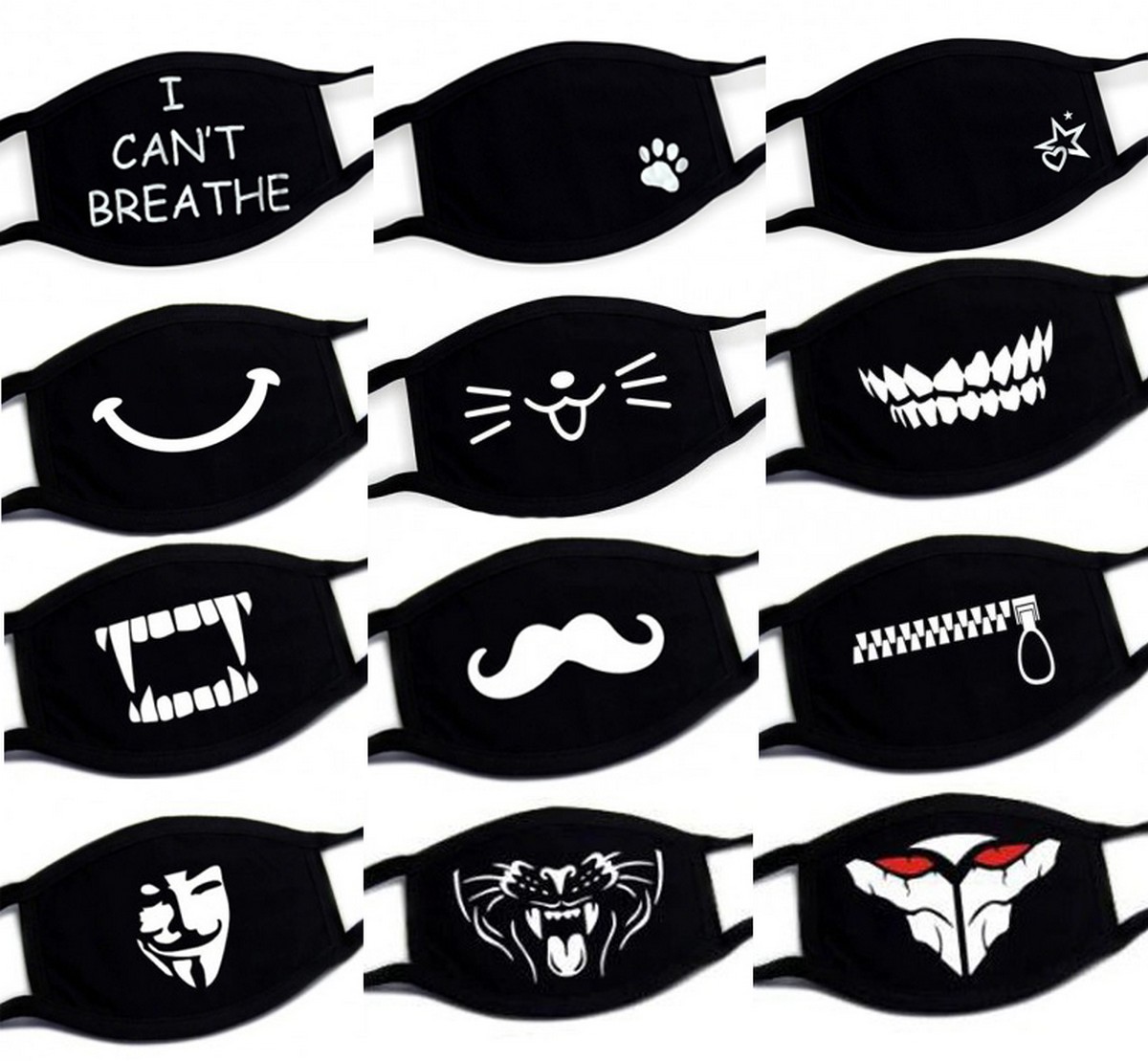 schwarze Masken mit Designs