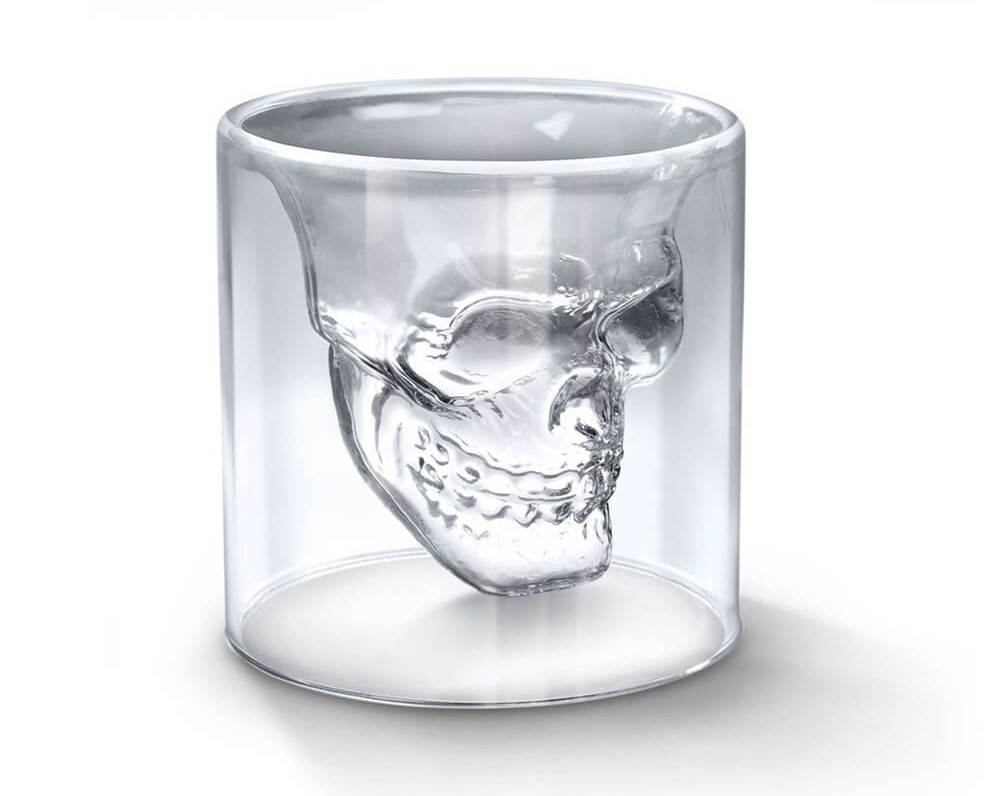 Whiskey-Gläser aus Glas mit Schädelkopf