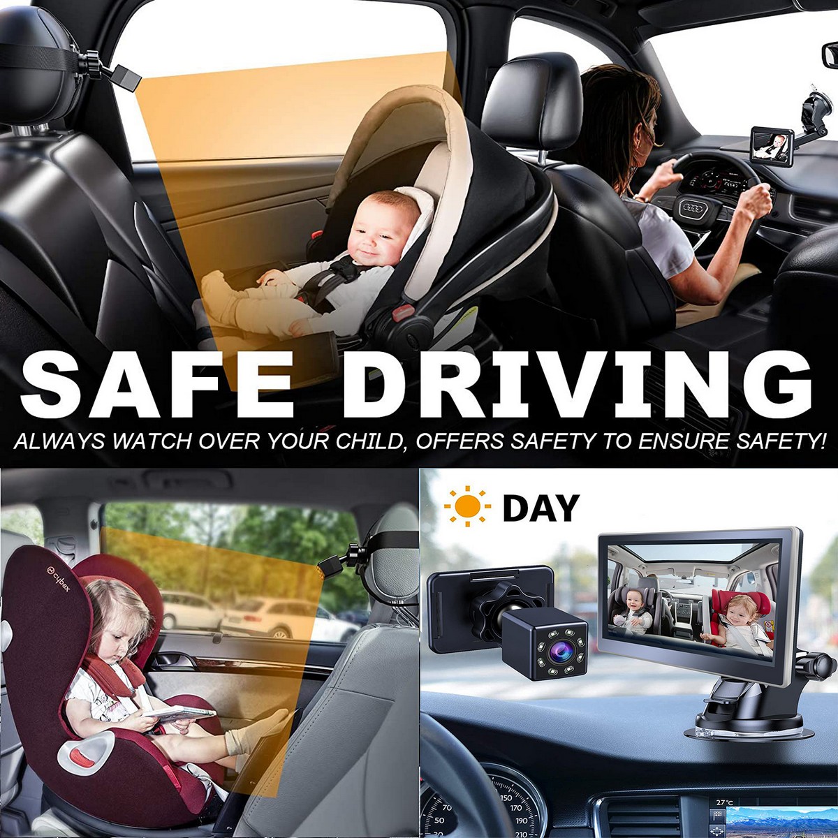 Überwachung von Kindern im Auto IR-Kamera-Set mit Monitor