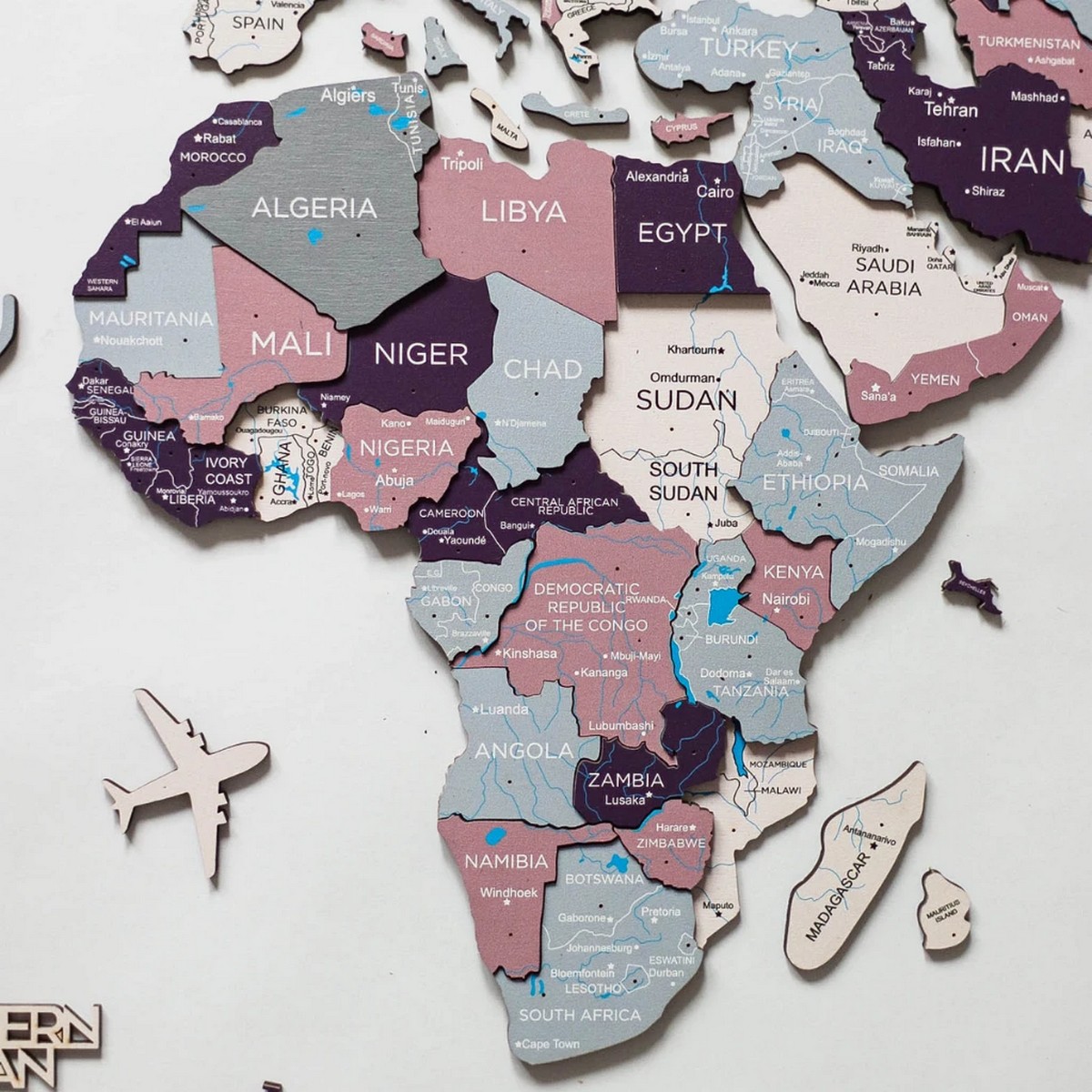 3D hölzerne Weltkarte an der Wand