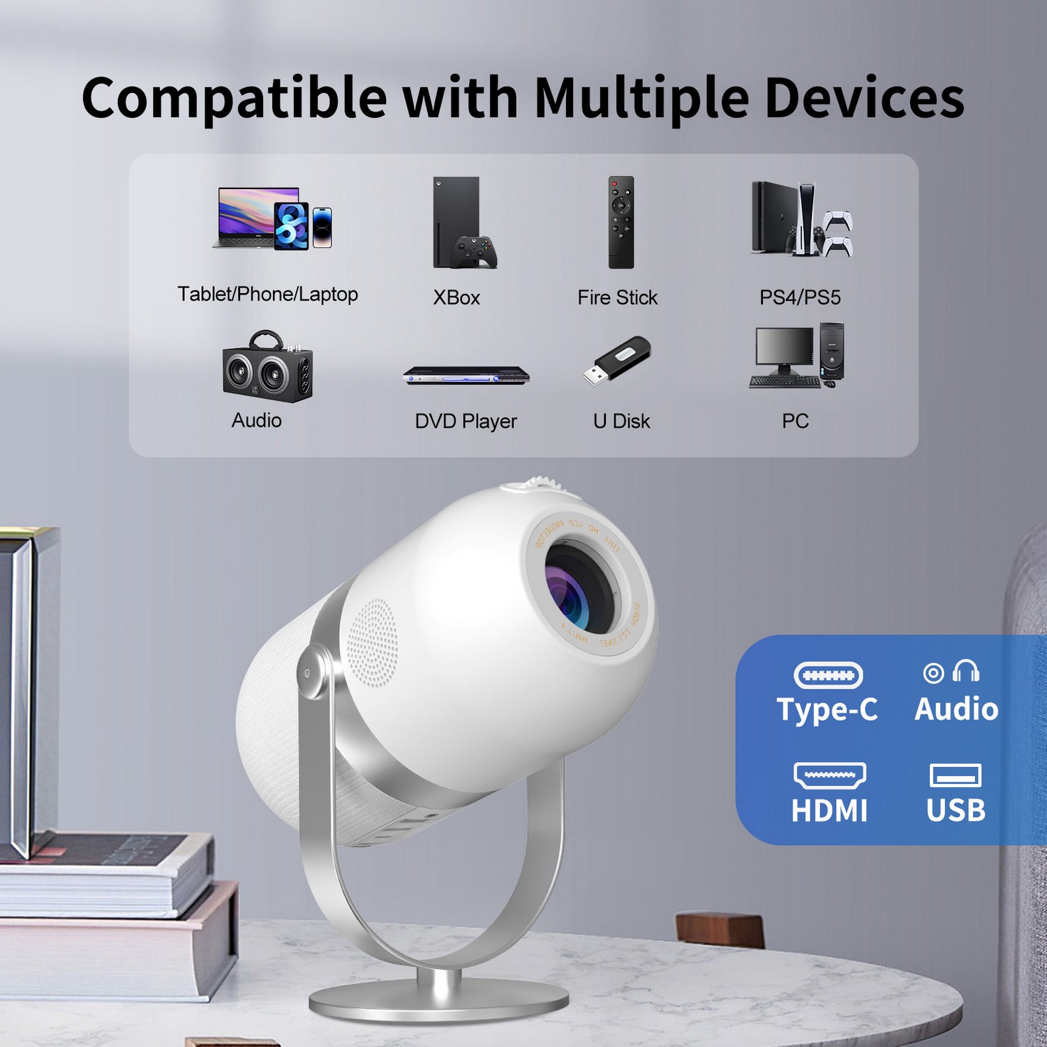 Kompatibler Projektor für PS, Xbox, Tablet, DVD usw