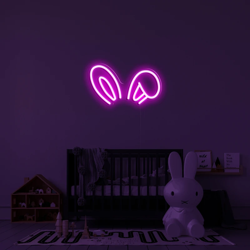 3D leuchtendes Neon-Logo an einer Wand - Hasenohren