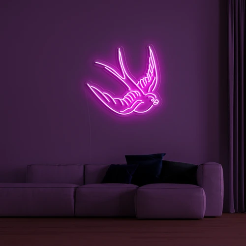 3D-LED-Neonlogo an der Wand - Taube