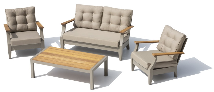 Terrassensitzplatz im luxuriösen modernen Garten – Couch mit Sesseln für 4 Personen + Tisch