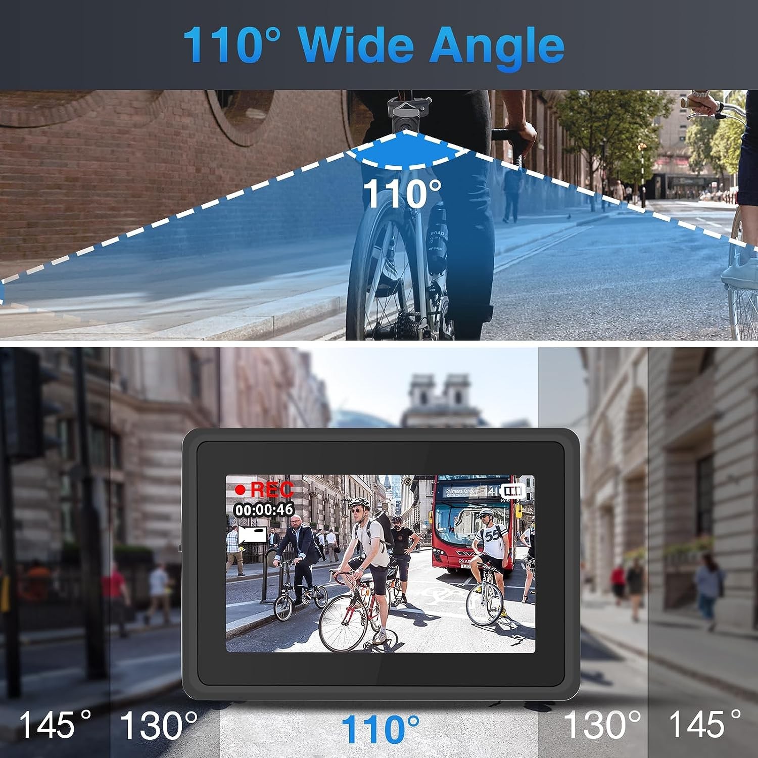 Blickwinkel der Fahrradkamera 110 Grad + Monitor