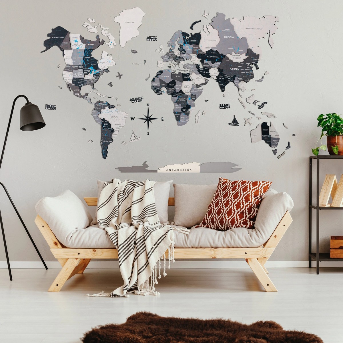 Wandkarte der Welt aus Holz