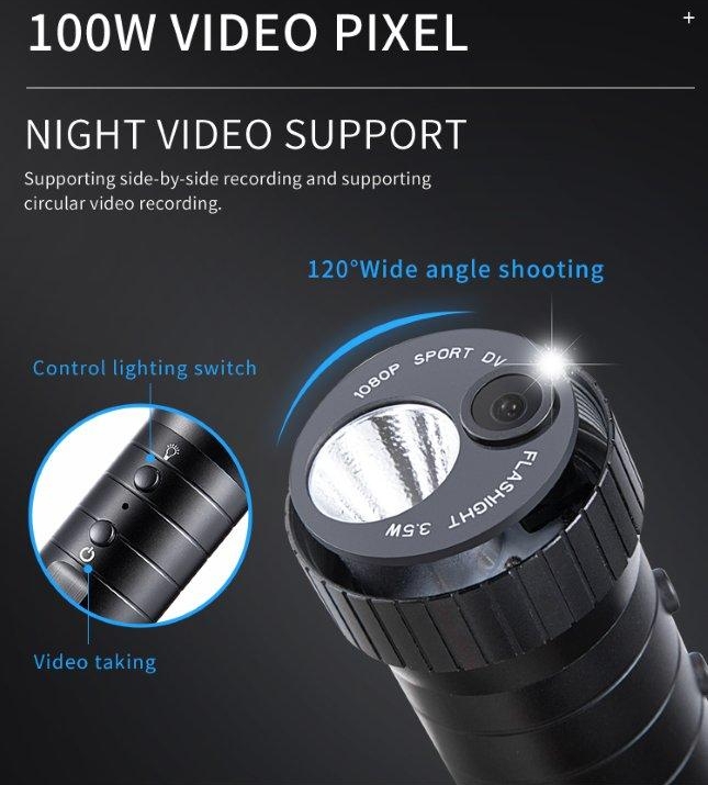 Action-Kamera in einer Taschenlampe