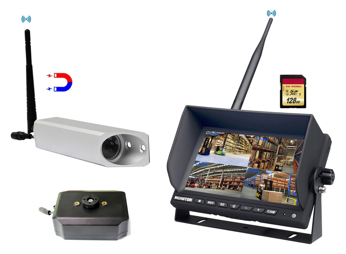 Kameras für Schubmaststapler mit WLAN, LED-Hintergrundbeleuchtung und Batteriebetrieb + 7-Zoll-Monitor