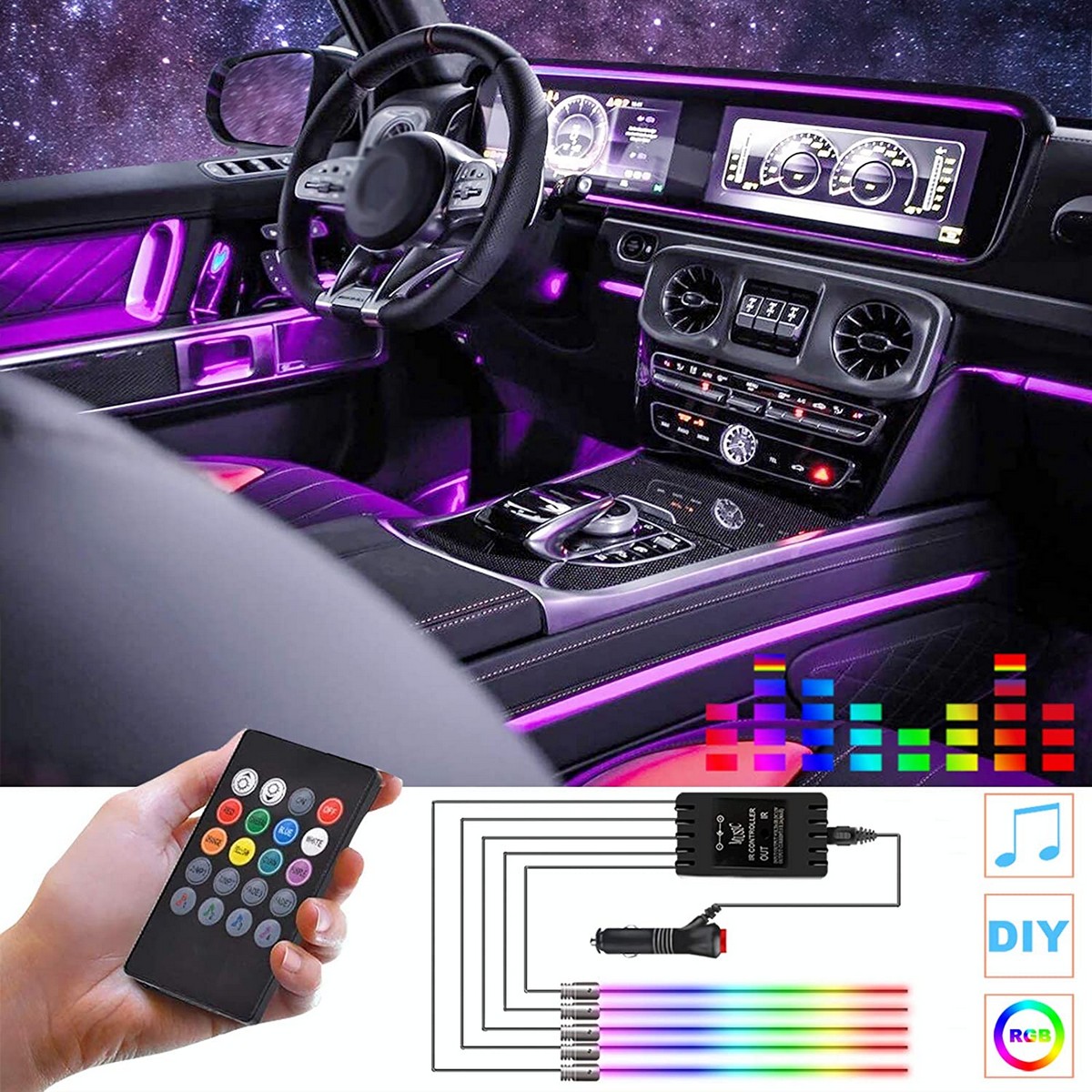 Auto-LED-Lichtleisten LED - farbige Innenbeleuchtung - 4x18 RGB