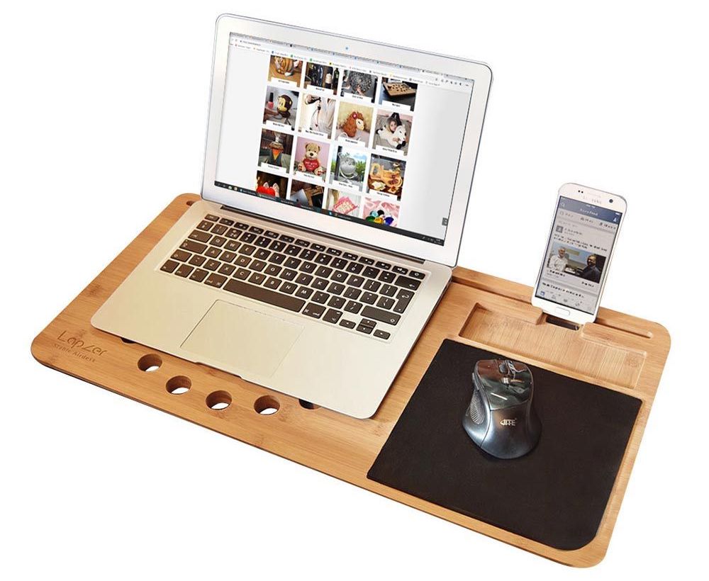 Unterlage für einen Laptop im Bett aus Holz + Handyständer