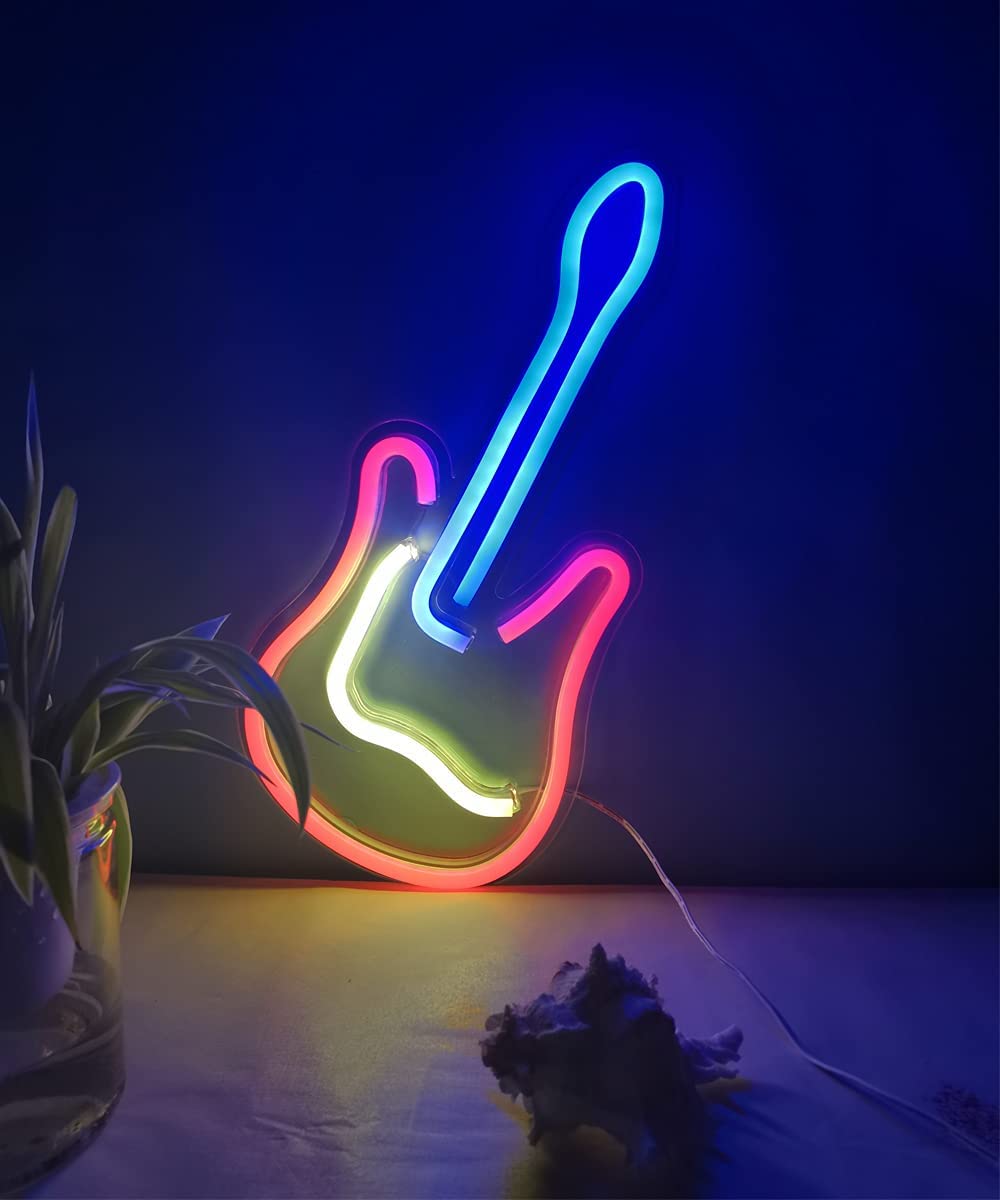 leuchtende Gitarre an der Wand - LED Neon