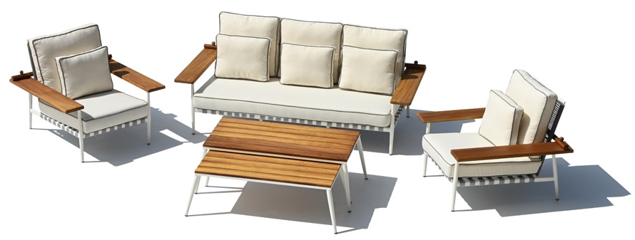 Gartensitzgruppe im exklusiven Design aus Holz und Aluminium mit großem Tisch