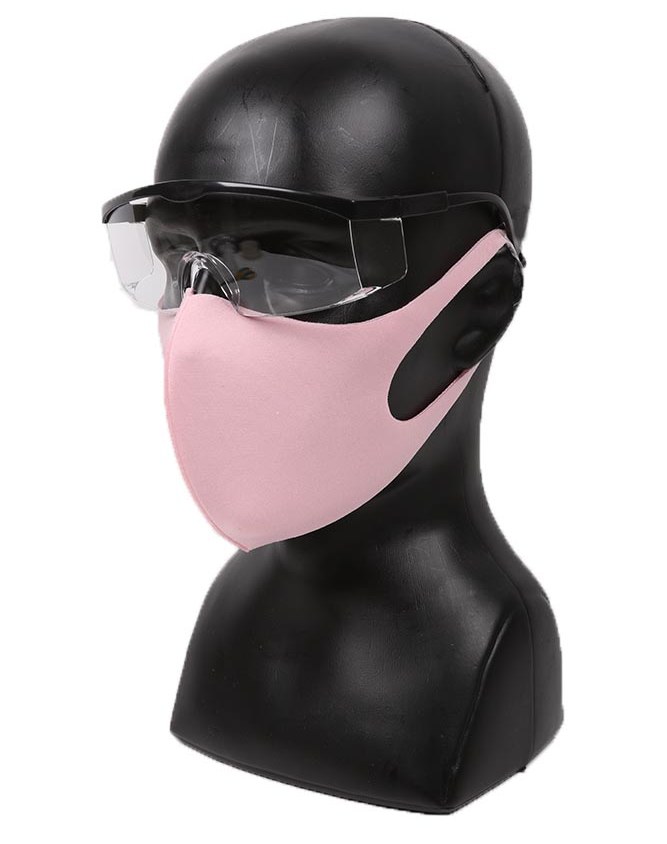rosa elastische Gesichtsmaske mit Brille