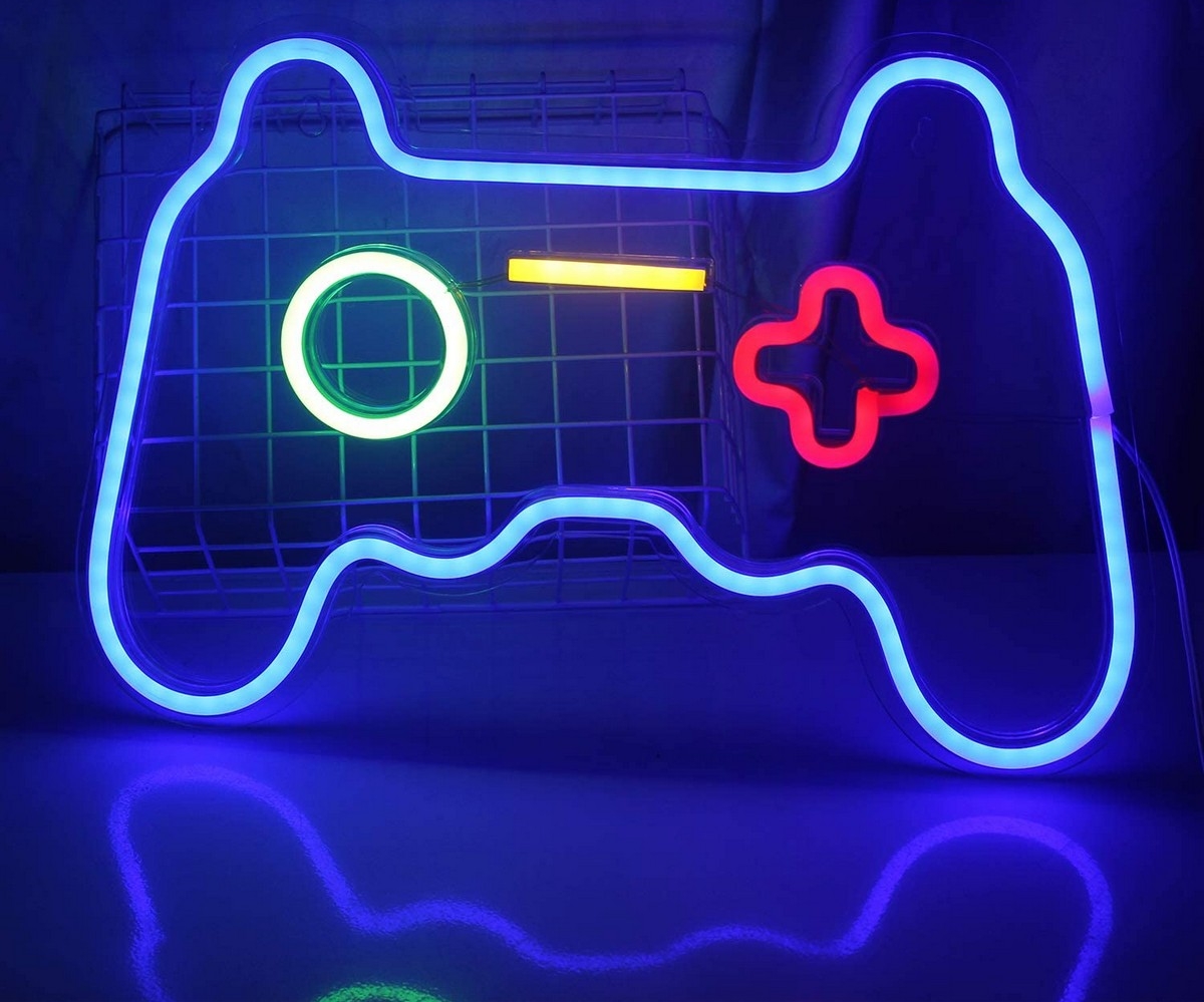 Neon-LED-Logo auf der Wandbeleuchtung - Gamepad