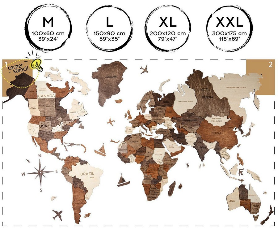 3D-Holzmalerei der Weltkartengröße XXL