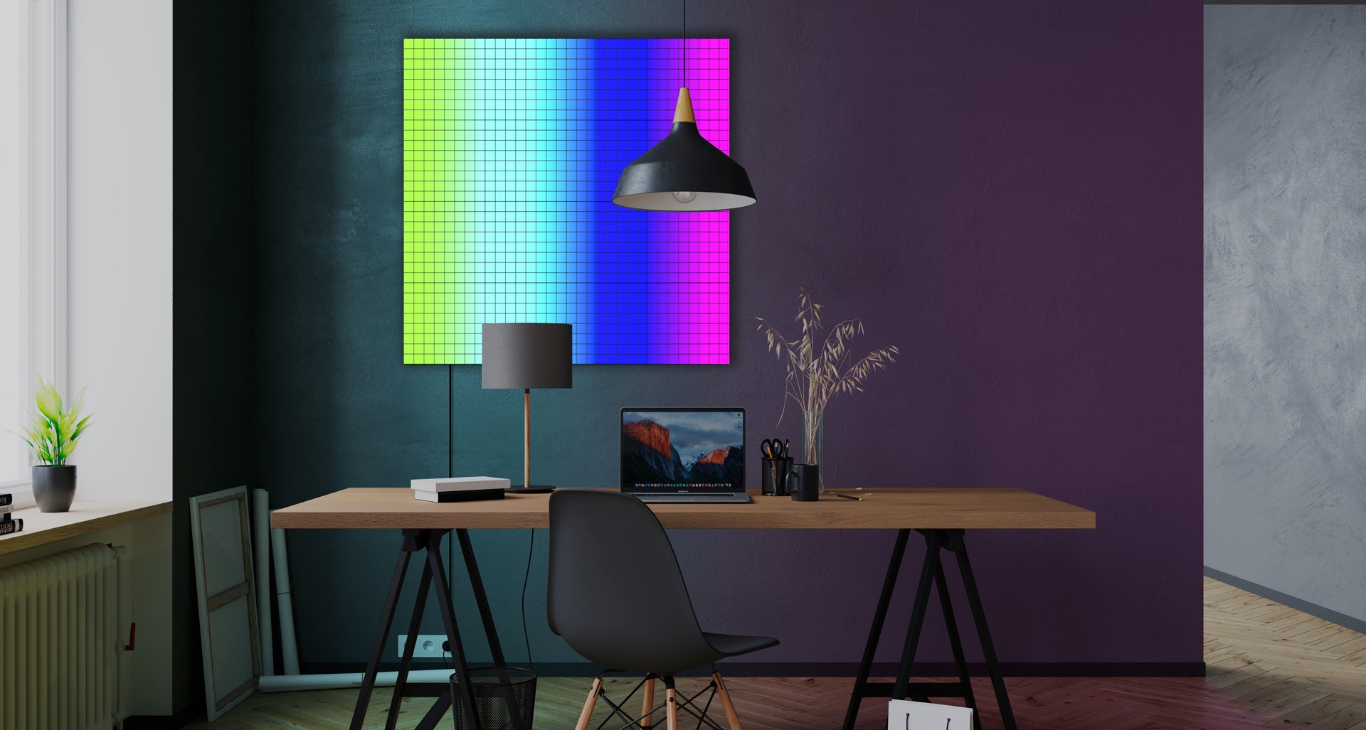 LED-Smart-Quadrat an der Wand leuchtet