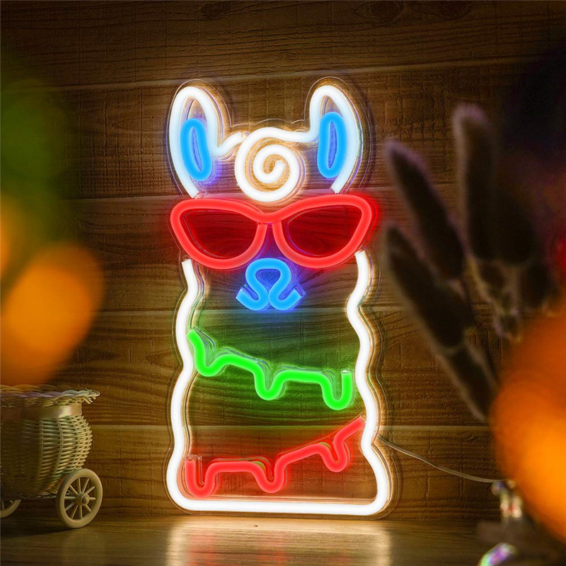 Neon-Lama-Logo-Beleuchtung an der Wand