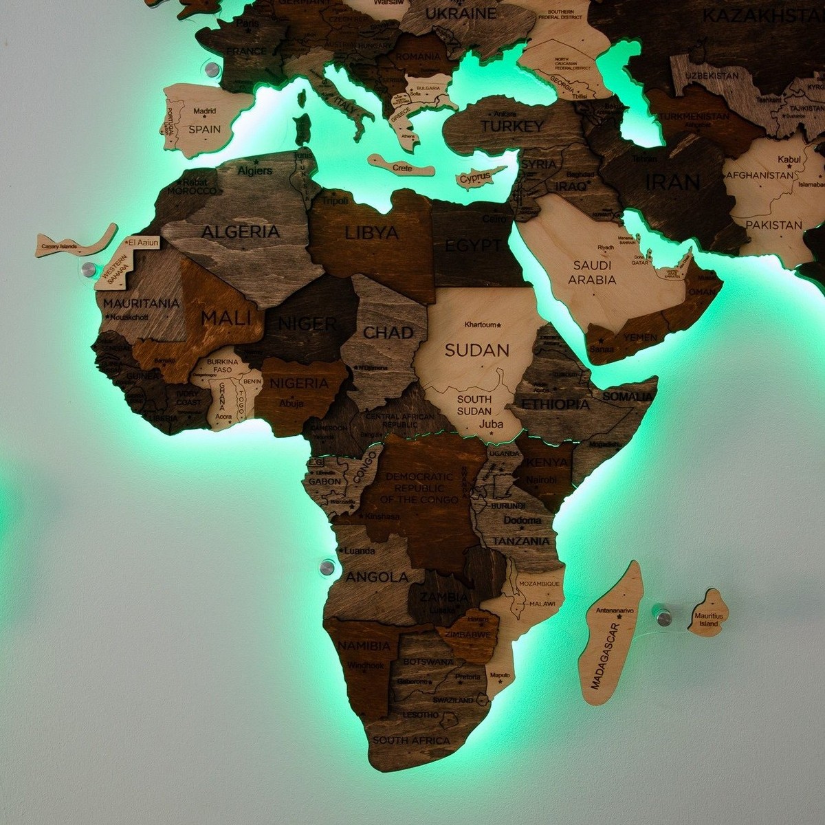 hölzerne Weltkarten mit LED-Hintergrundbeleuchtung