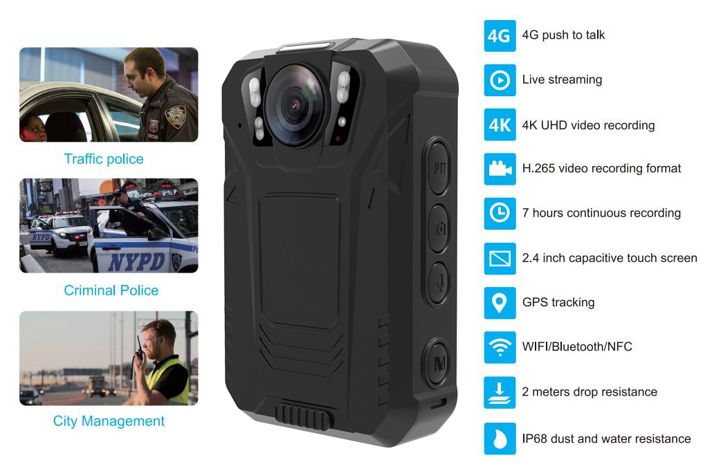 Polizei Körperkamera 4G Bodycam WLAN Bluetooth PTT IP68 NFC