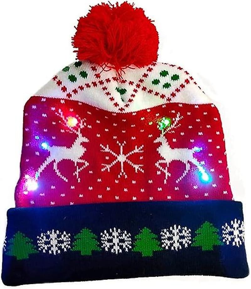 Wintermütze mit Bommel, beleuchtete Weihnachten mit LED-Glühbirnen – WEIHNACHTSHIRSCH