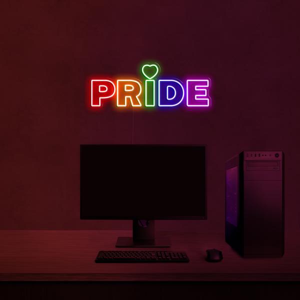 3D-Neon-LED-Schild an einer mehrfarbigen Wand - PRIDE